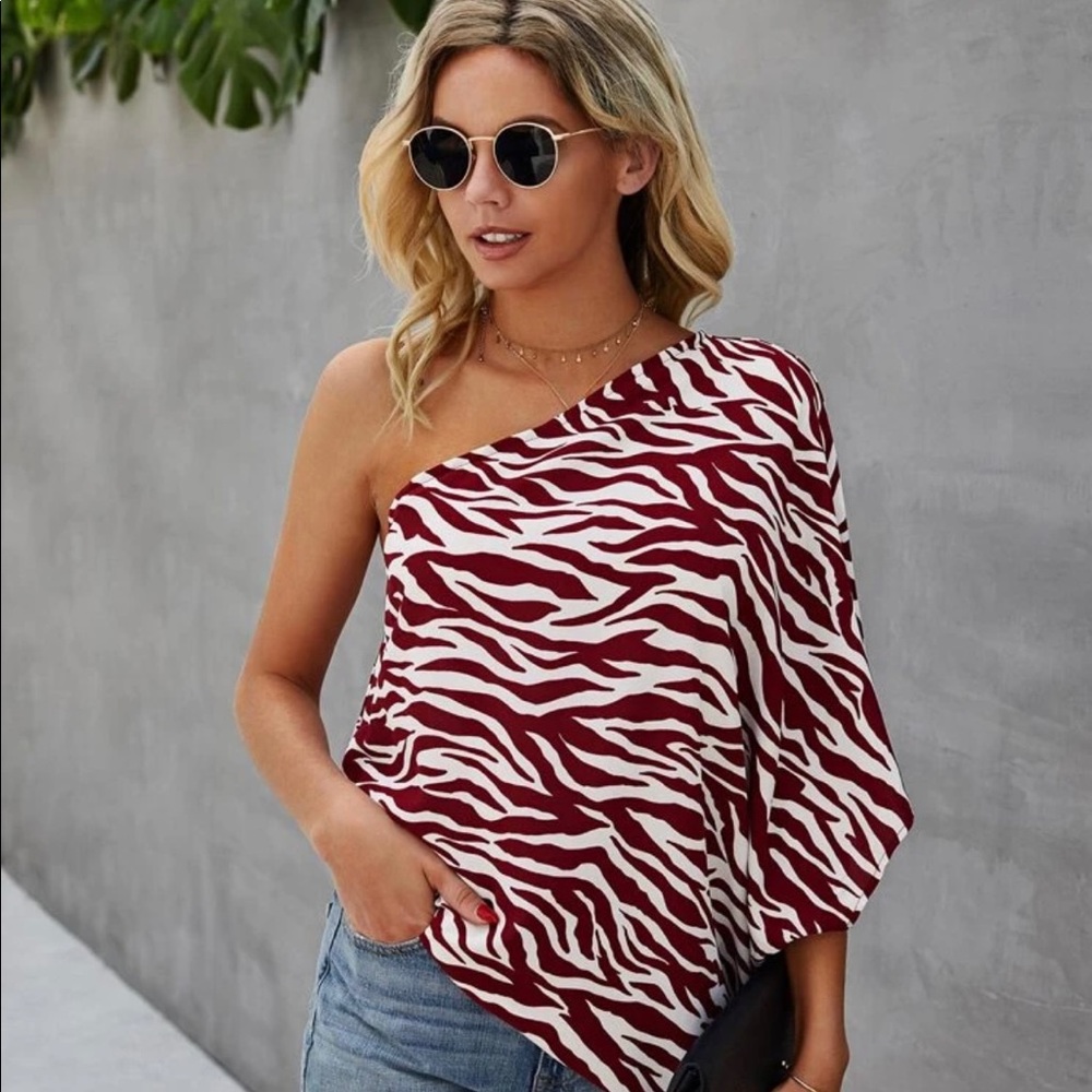 One shoulder zebra striped top
